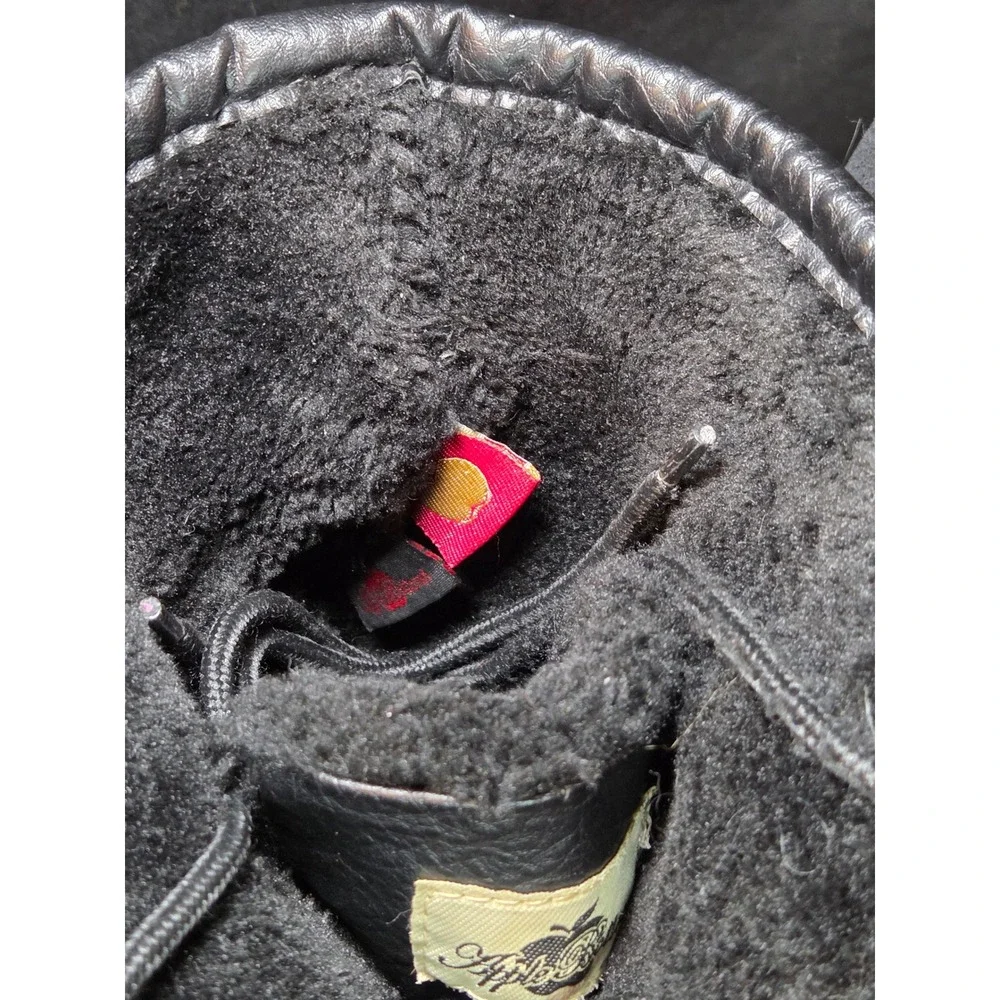 Apple Bottoms Womens Black Leather Faux Fur Lined Winter Boot Rhinestone Size 11